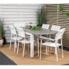 Vente-unique Tuinset | Albany Tuinmeubelset Tafel 90X152/210Cm En 6 Stoel Santorini Wit, Grijs, Cremekleur.