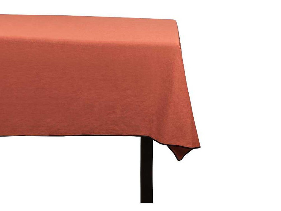 OZAIA Textiel Voor Eettafel | Tafellaken Van Katoen En Linnen Met Zwarte Rand - 170 X 170 Cm - Terracotta - Borina