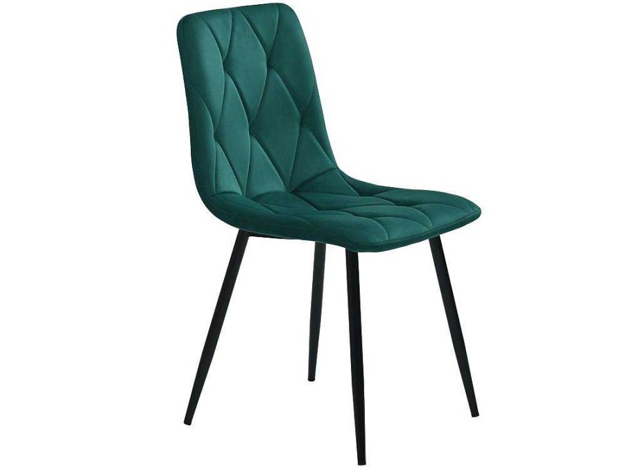 ModernLuxe Stoel | Set Van 4 Velvet Stoelen - Metalen Structuur - Ruitpatroon - Groen