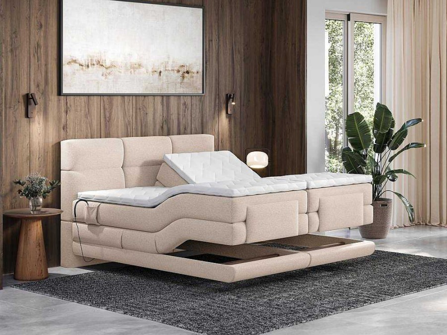 Palacio Elektrisch Relaxatiebed | Set Boxspringbed Met Hoofdbord Met Capitons + Elektrische Relaxbedbodems + Matras + Dekmatras - 2 X 90 X 200 Cm - Beige - Lodi Van Palacio