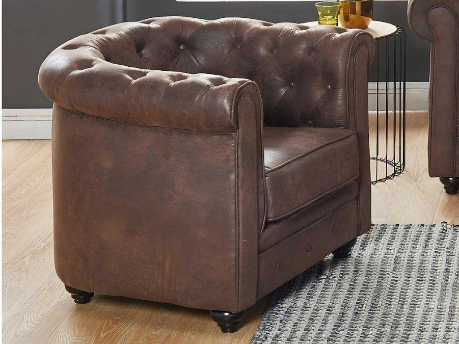 Vente-unique Aanbiedingen: Zitbank & Fauteuil | Set Van 2 Fauteuils Chesterfield Van Microvezel Met Vintage Look