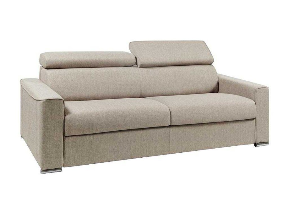 Vente-unique Speciale Modellen Zitbanken & Fauteuils | Vierzits Express Slaapbank Van Stof Vizir - Beige - Slaapafmeting Met Brede Latten 160 Cm - Matras 18 Cm