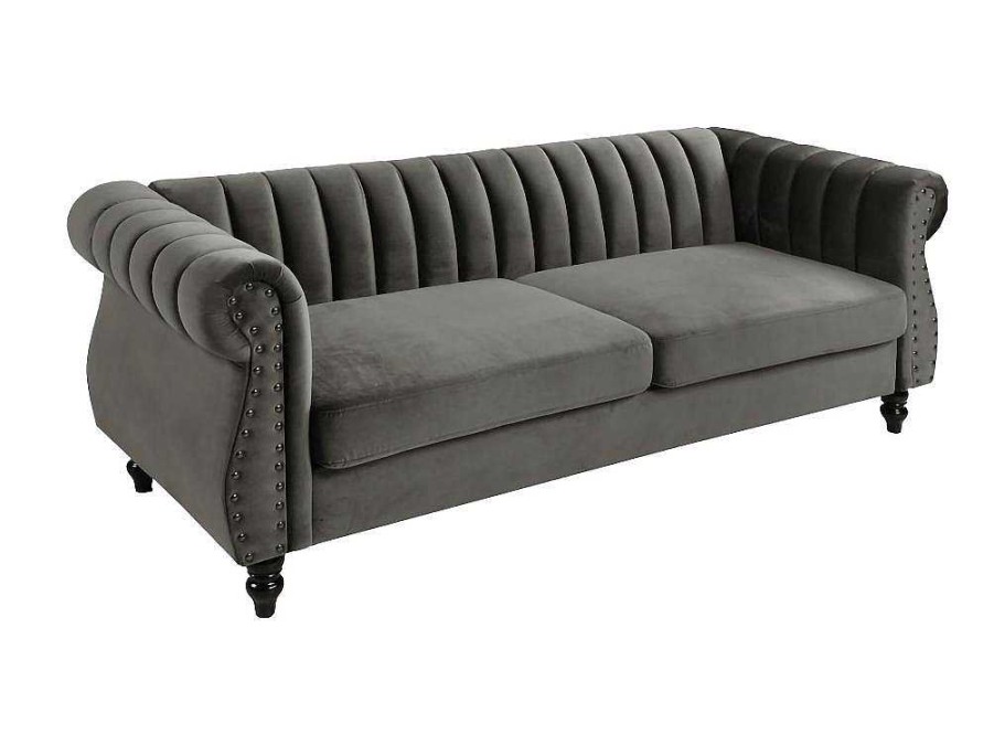 Vente-unique Chesterfield Zitbank | Driezitsbank Chesterfield Van Fluweel Trumbo - Antraciet