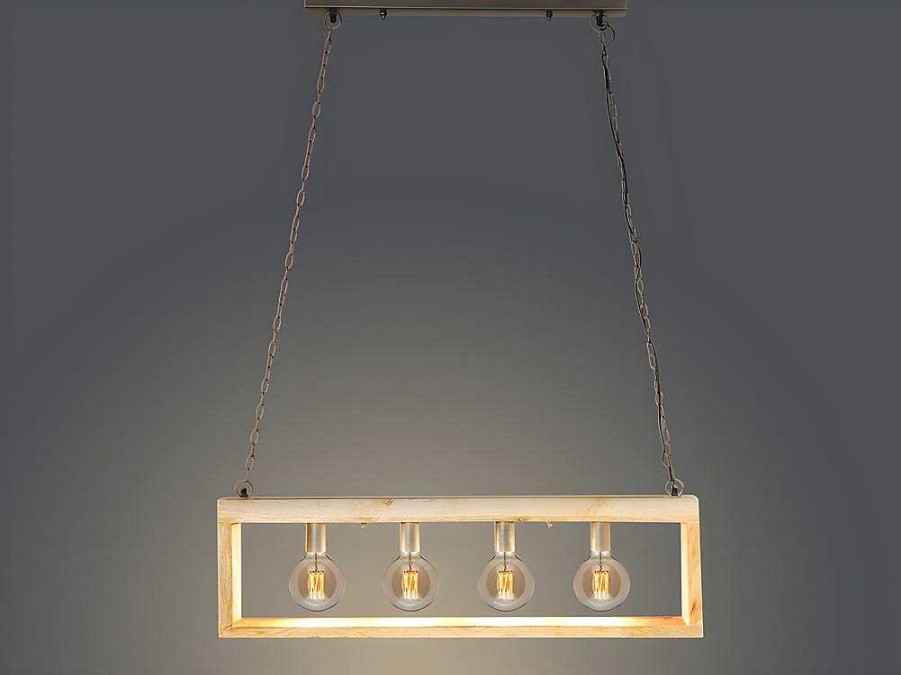 OZAIA Hanglamp | Hanglamp In Industriele Stijl Olius - Hout En Metaal - 4 Lampen - H31 X L100 Cm - Naturel En Zwart