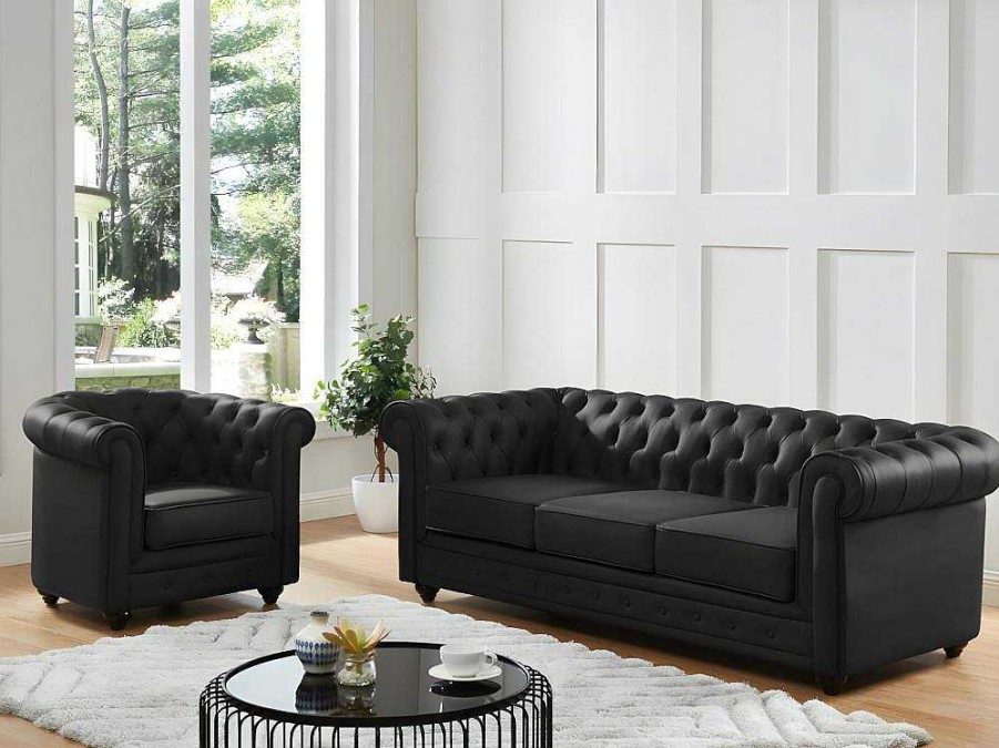 Vente-unique Chesterfield Zitbank | Driezitsbank Van Buffelleer Chesterfield - Zwart