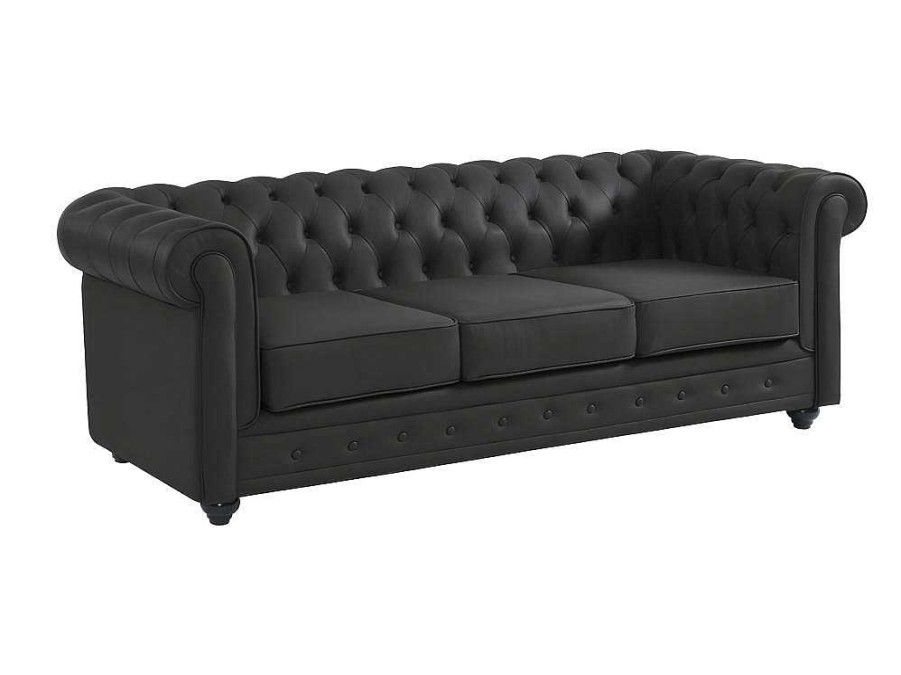 Vente-unique Chesterfield Zitbank | Driezitsbank Van Buffelleer Chesterfield - Zwart