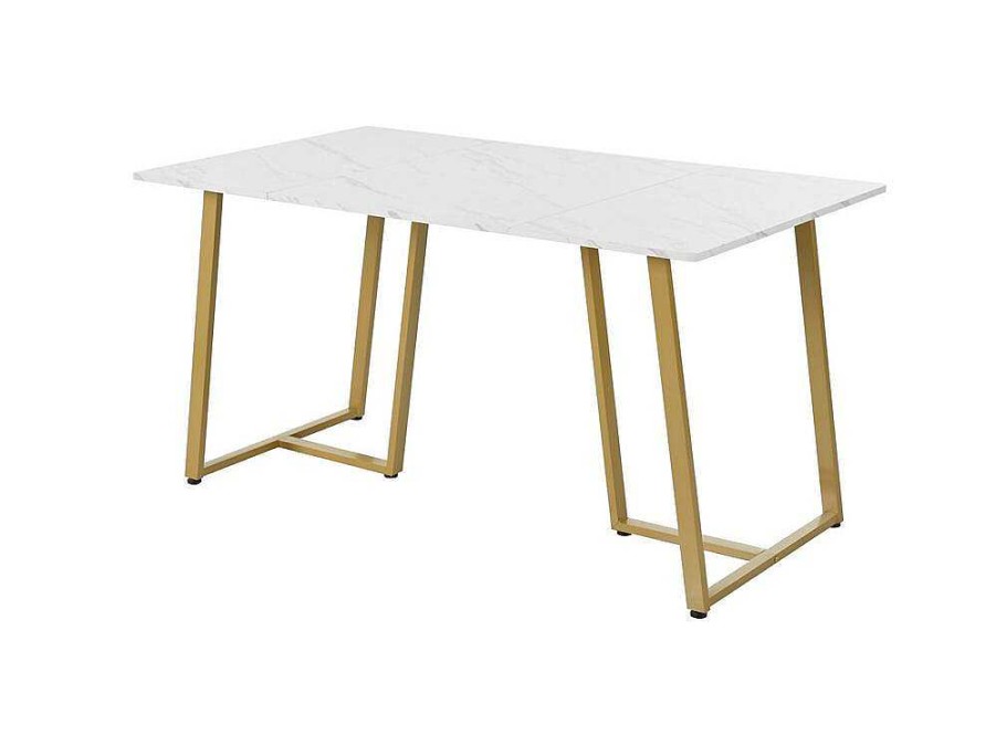 ModernLuxe Eettafel | Eettafel 140X80 Cm - Metalen Structuur - Marmerpatroon Fineer - Wit & Goud