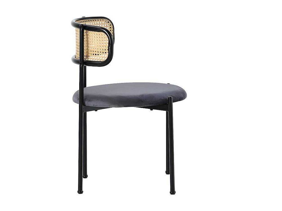 ModernLuxe Stoel | Set Van 2 Fluwelen En Rotan Stoelen - Metalen Poten - Grijs