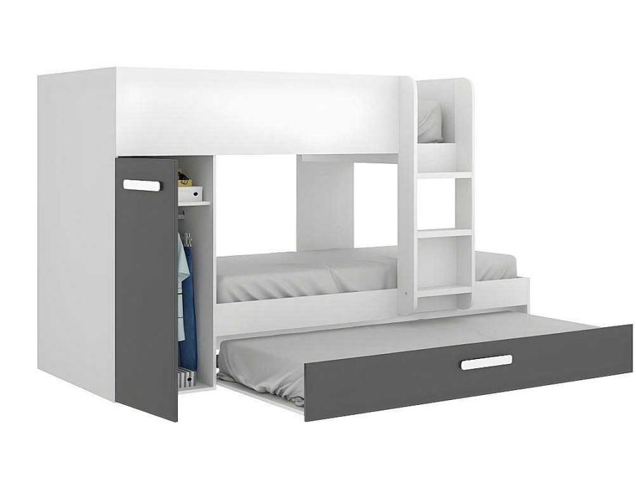 Vente-unique Kinderbed Stapelbed | Stapelbed Met Opbergruimtes 3 X 90 X 190 Cm - Antraciet En Wit - Met Matras - Anthony