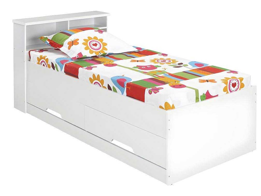 Vente-unique Kinderbed | Bed Boris Met Laden En Opbergruimte - Wit - 90X190 Cm