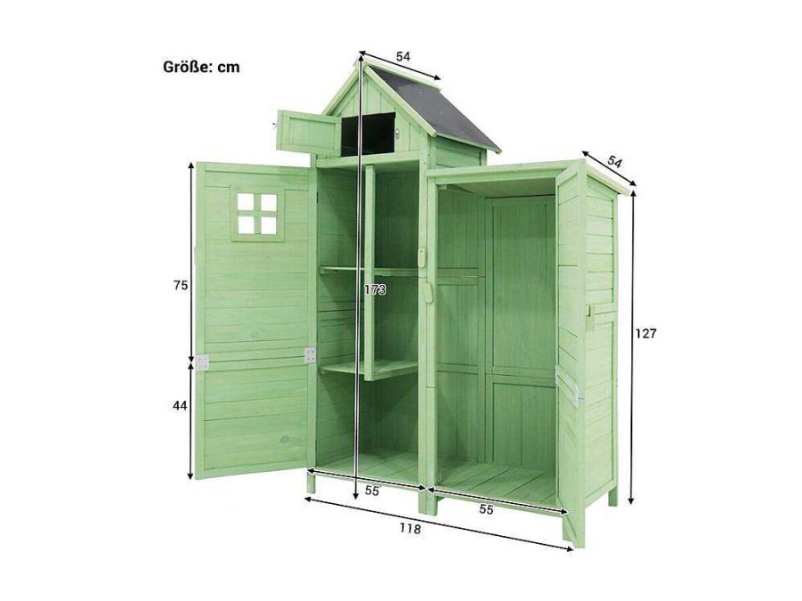 ModernLuxe Tuinhuis | Sparrenhouten Tuinhuis - Gereedschapsschuur Met 2 Geintegreerde Planken - H 173 Cm - Waterdicht Pvc Dak - Groen