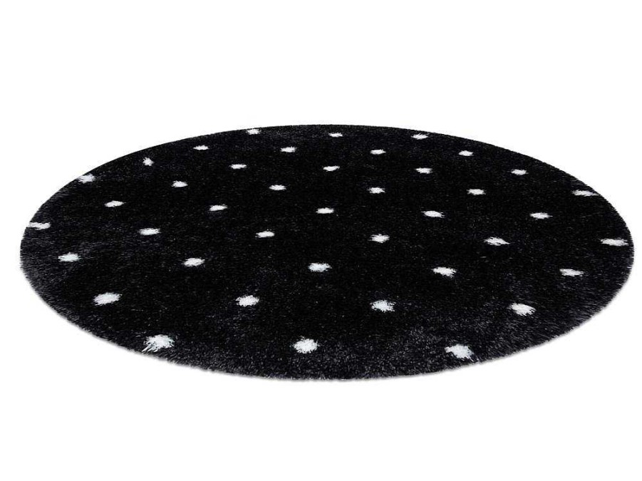 RugsX Tapijt Rond | Tapijt Fluffy 2370 Cirkel, Shaggy Stippen Antraciet / Wit Cercle 160 Cm