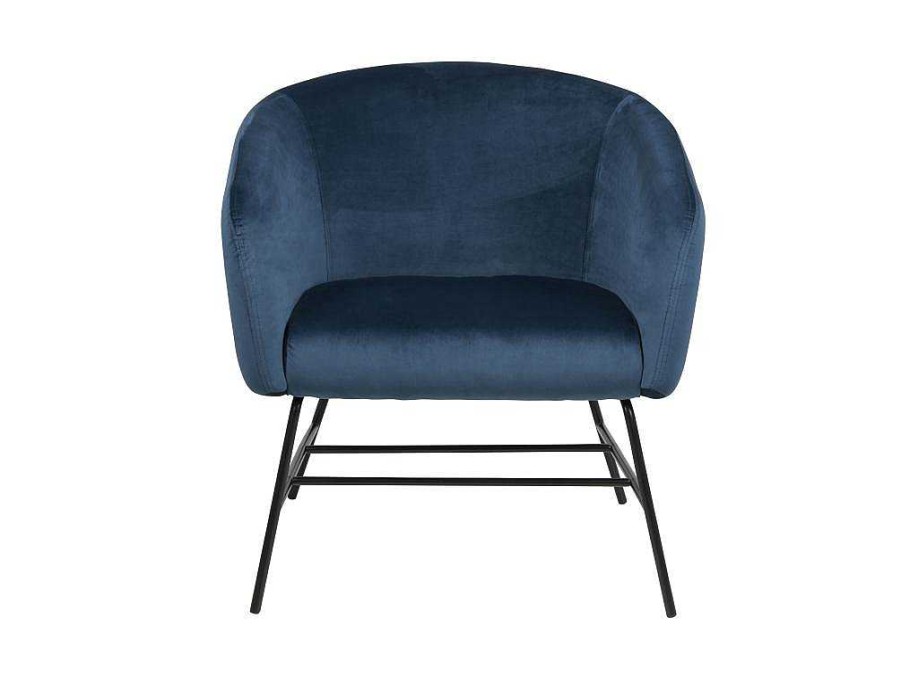 Vente-unique Fauteuil Met Holle Rugleuning | Ramy Fauteuil In Marineblauwe Stof En Zwart Metalen Onderstel.