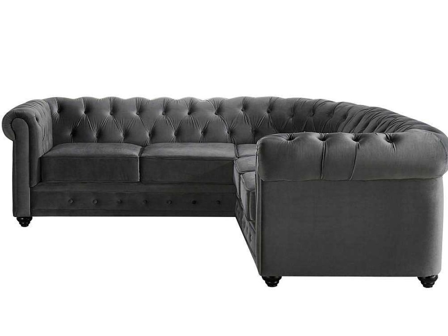 Vente-unique Chesterfield Zitbank | Hoekbank Van Fluweel Chesterfield - Antraciet