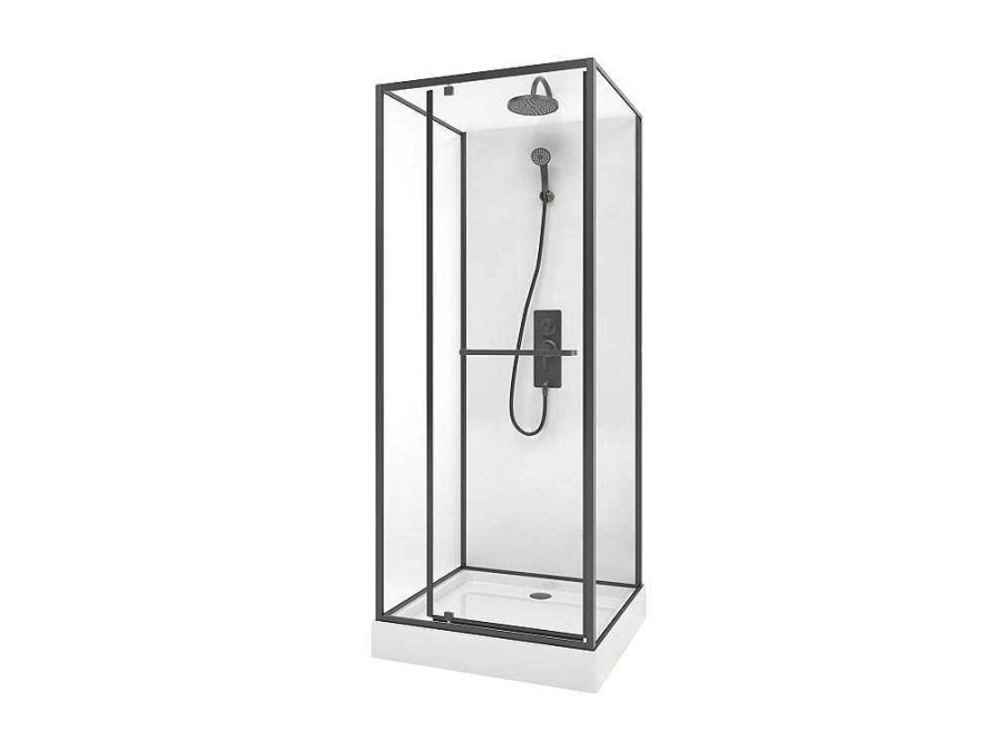 Shower & Design Douchecabine | Douchecabine Met Omkeerbare Plaatsingsrichting- Aanpasbare Hoogte - Matzwart - L80 X B80 X H213/232 Cm - Savito