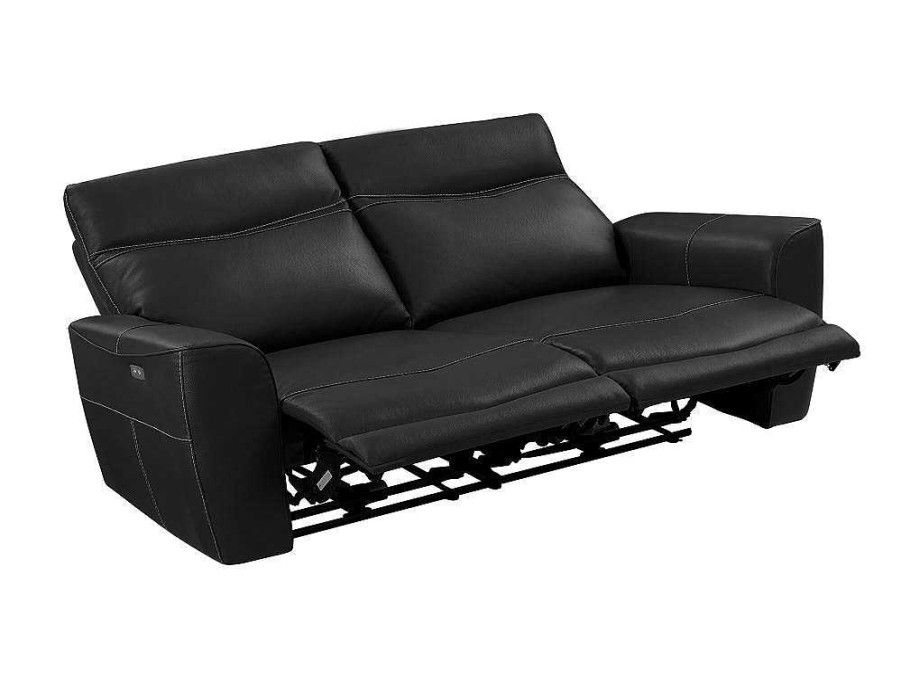 Vente-unique Set Zitbank + Fauteuil | Elektrische Relax-Driezitsbank En -Fauteuil Van Zwart Vaarsleer Damon