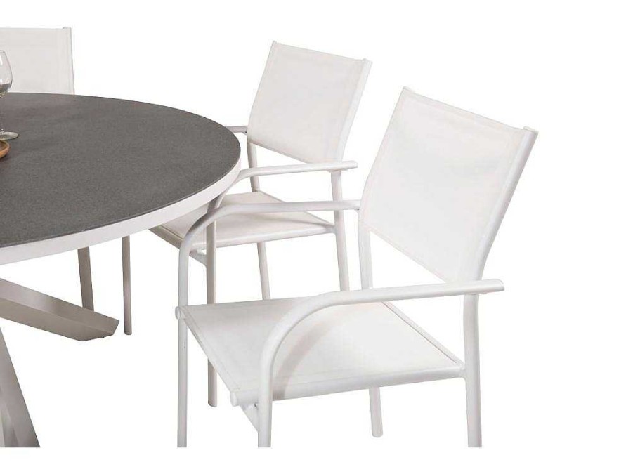 Vente-unique Tuinset | Copacabana Tuinmeubelset Tafel O140Cm En 6 Stoel Santorini Wit, Grijs, Cremekleur.