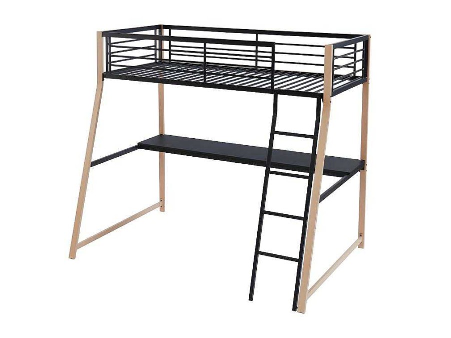 Vente-unique Kinderbed Hoogslaper | Hoogslaper Malicia - 90 X 190 Cm - Met Hoekbureau - Zwart En Eiken