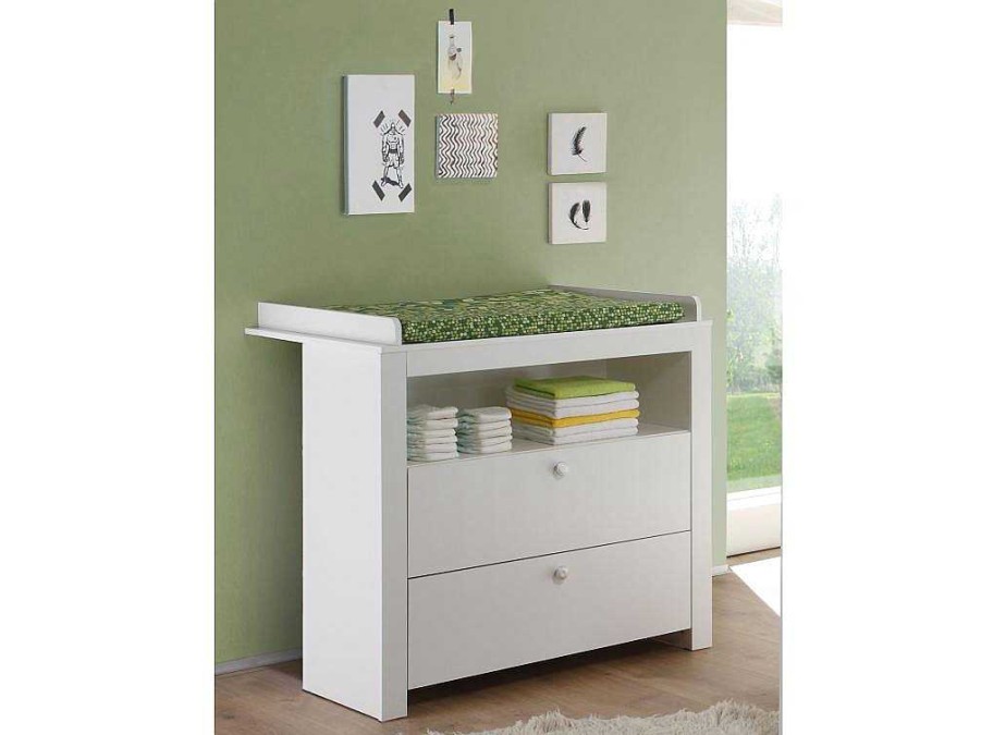 Vente-unique Babymeubel | Olja Commode Met 2 Lades En 1 Plank, Wit.