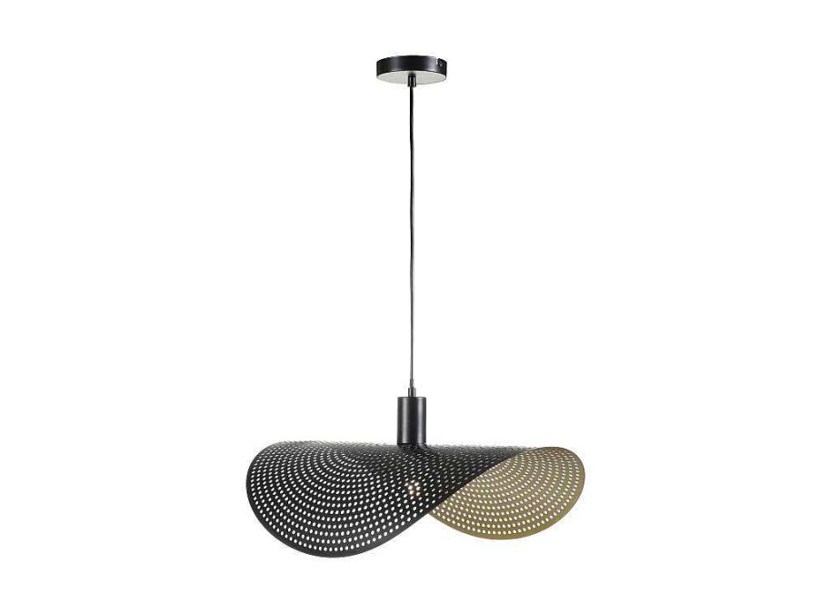 OZAIA Hanglamp | Gebogen Hanglamp Met Design-Stijl Van Metaal - L60 X D41 Cm - Zwart En Binnenkant Goudkleurig - Lucena