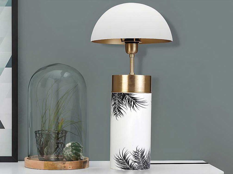 OZAIA Lamp | Staande Lamp Champignon Art-Decostijl Agaric - Ijzer - H54Cm - Wit, Goudkleurig En Zwart