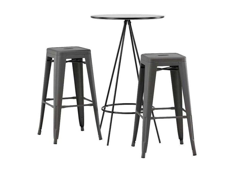 Vente-unique Barmeubel | Bistro Barmeubelset Bartafel Zwart En 2 Tempe Barstoelen Dunkergrijs.