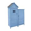 Vente-unique Tuinhuis | Massief Houten Tuinhuis Met Pvc Schuin Dak - 2 Planken 3 Klapdeuren - L118 X D54 X H173 Cm - Blauw