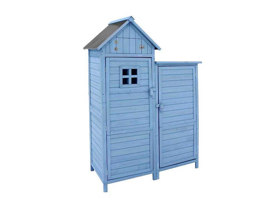 Vente-unique Tuinhuis | Massief Houten Tuinhuis Met Pvc Schuin Dak - 2 Planken 3 Klapdeuren - L118 X D54 X H173 Cm - Blauw