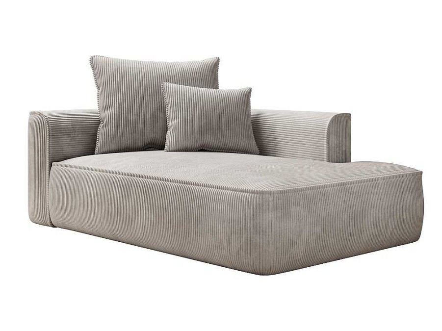 Vente-unique Chaise Longue | Chaise Longue Met Hoek Rechts Van Beige Ribfluweel Pineta