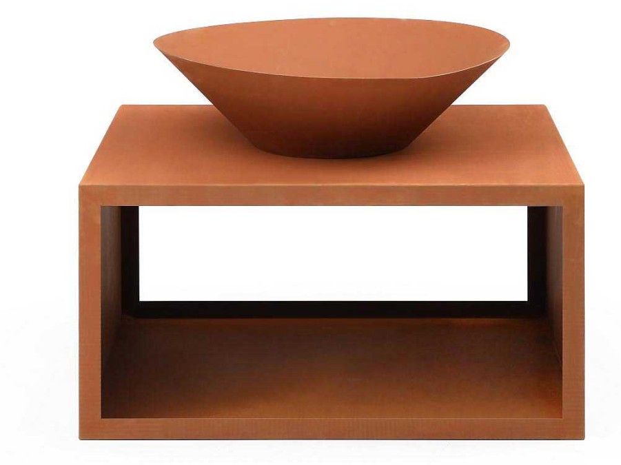 Vente-unique Buitenkeuken | Vuurkorf Van Staal Corten Met Bergruimte Voor Hout - L90 X H67,5 X D75 Cm - Bezio