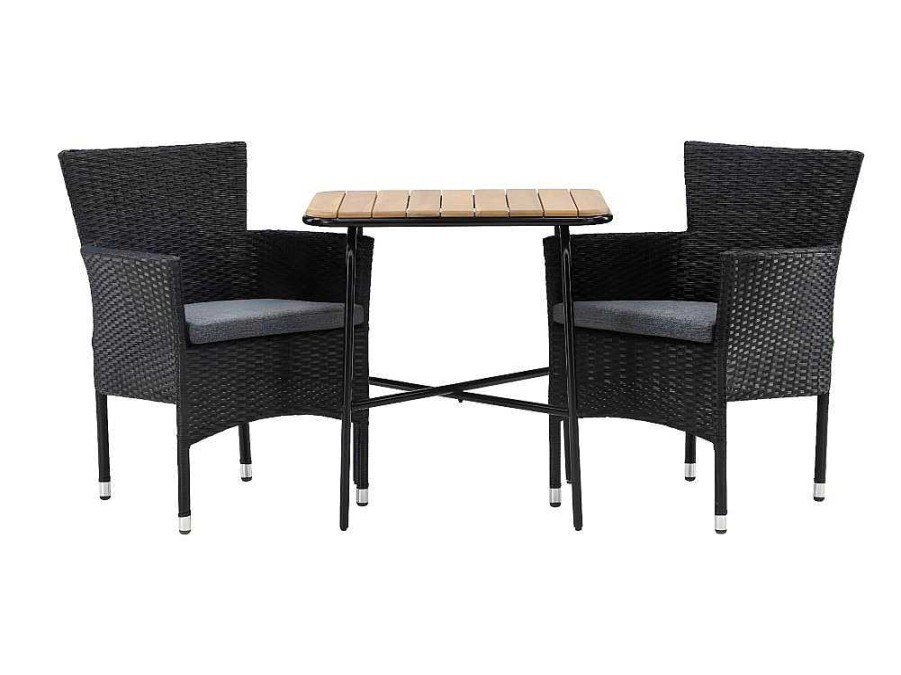 Vente-unique Loungeset | Holmbeck Tuinmeubelset Tafel, 2 Stoelen Naturel,Zwart.