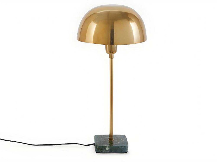 OZAIA Lamp | Schemerlamp Champignon Met Art-Decostijl Amanite - Marmer En Ijzer - 24,5 X 24,5 X 52 Cm - Goudkleurig