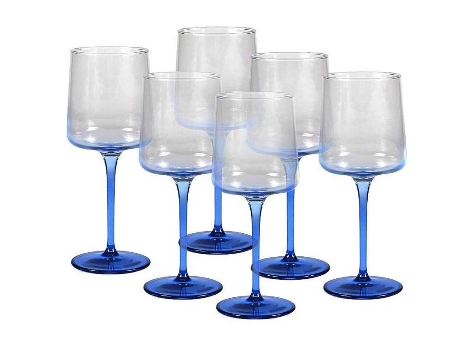 OZAIA Tafelservies | Set Van 6 Blauwe Wijnglazen Op Voet 27 Cl - D. 9.5 X H. 13 Cm - Coraly