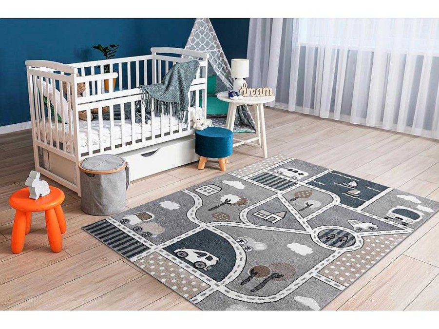 RugsX Kindervloerkleed | Tapijt Fun Strade Voor Kinderen, Straat, Stad Van Grijs 140X190 Cm