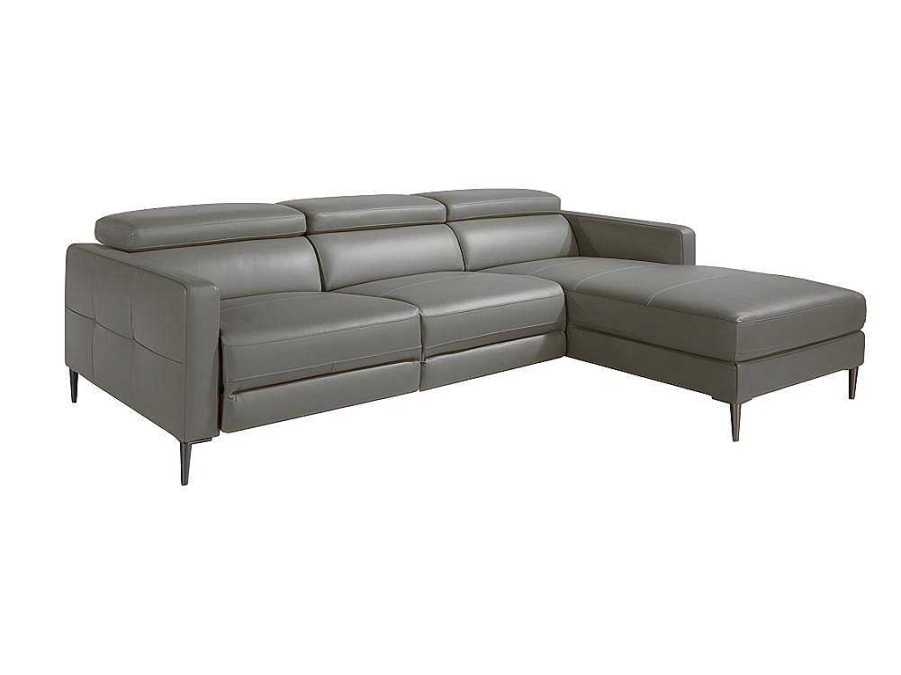 Angel Cerda Hoekbank | Chaise Longue Bank In Donkergrijs Leer Met Relaxmechanisme 6126 Angel Cerda