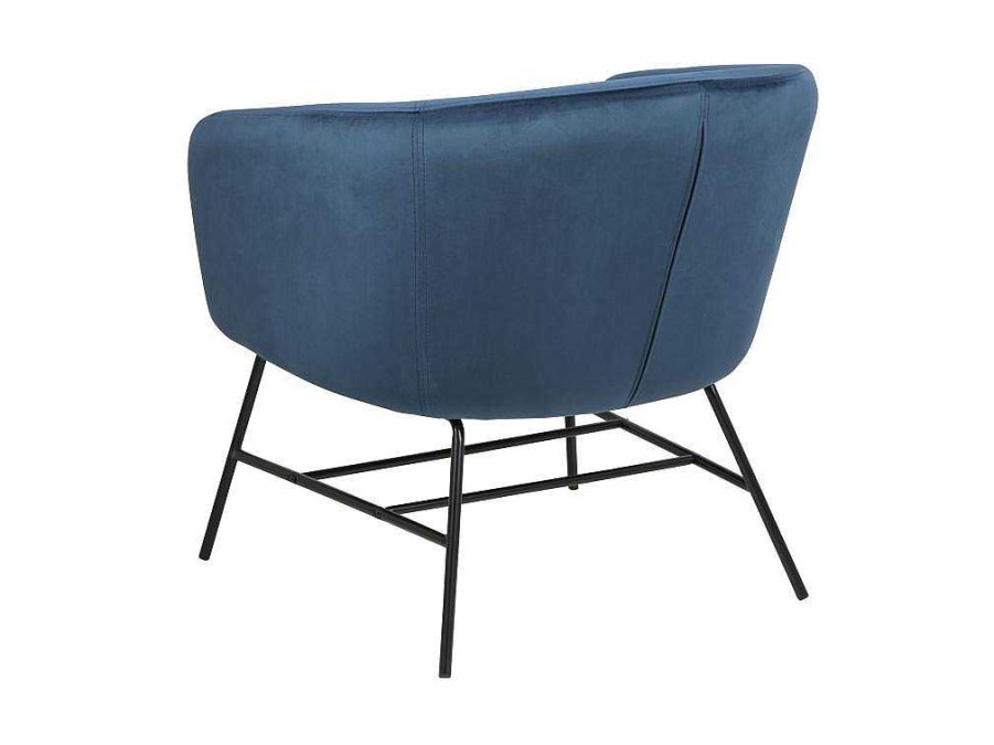 Vente-unique Fauteuil Met Holle Rugleuning | Ramy Fauteuil In Marineblauwe Stof En Zwart Metalen Onderstel.