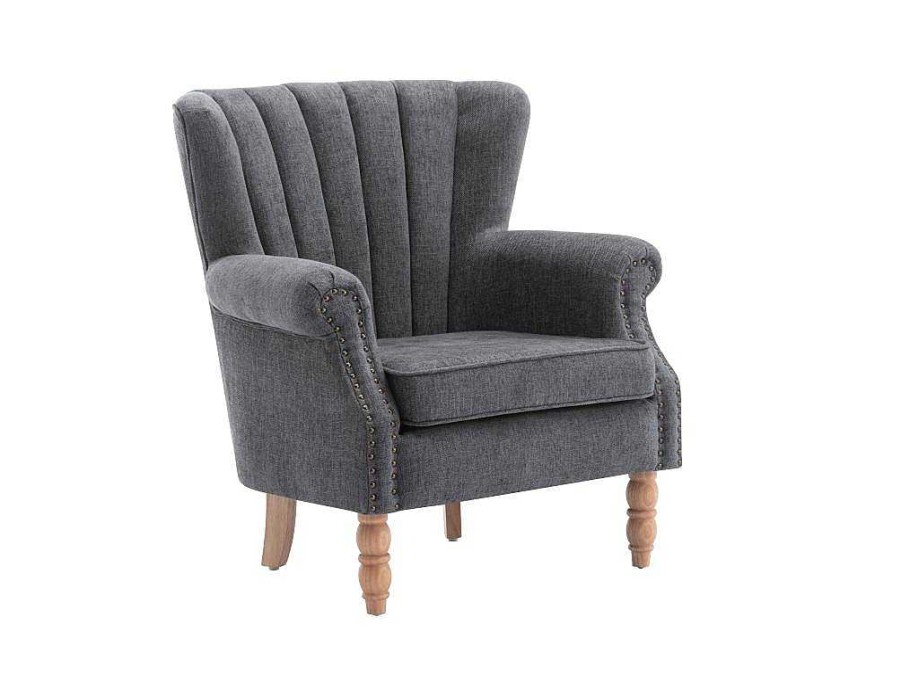 Vente-unique Fauteuil Stof | Fauteuil Van Antracietkleurige Stof Met Klinknagels Batoumi