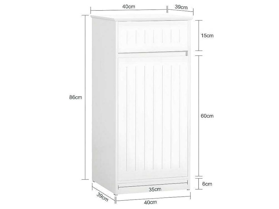 Sobuy Toiletmeubel | Sobuy Linnenkast, Wasmand, Badkameronderkast, Toiletkast, Opbergmeubel Met 1 Lade En 1 Uitneembare Wasmand, Wit, 40X39X86Cm, Bzr110-W