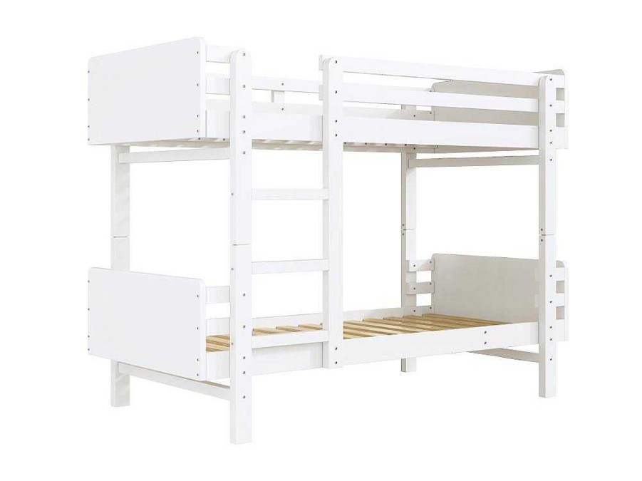 Vente-unique Kinderbed Stapelbed | Uitneembaar Stapelbed 2 X 90 X 190 Cm Met Ladder - Massief Hout - Wit