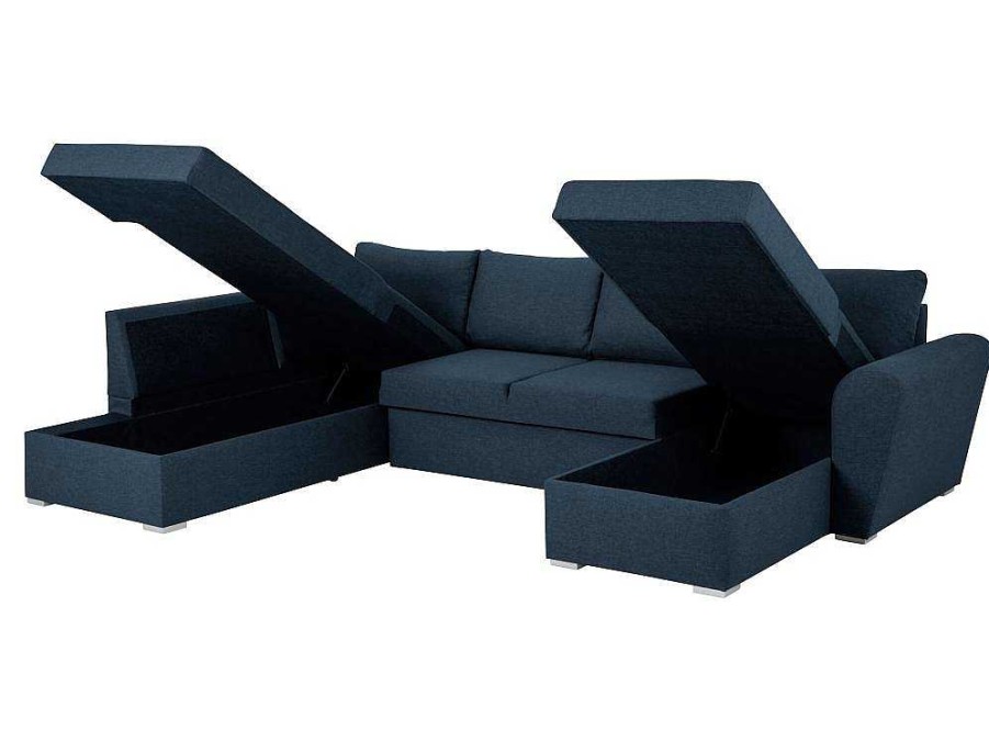 Vente-unique Modulair | Stan Slaapbank, Hoek Links Met Chaise Longue Rechts, In Blauw.