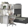 Vente-unique Kinderbed Stapelbed | Hoekstapelbed 2 X 90 X 190 Cm - Met Bureau - Grijs, Wit En Zwart - Samuel