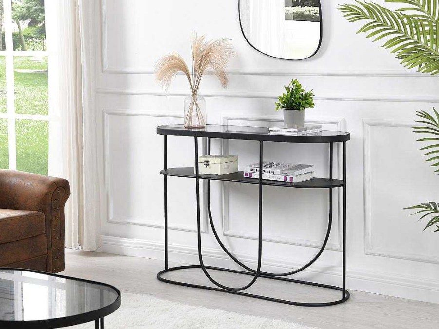 Vente-unique Sidetable | Consoletafel Met 1 Plank Van Metaal En Gerookt Glas - Zwart En Transparant - Pretoria