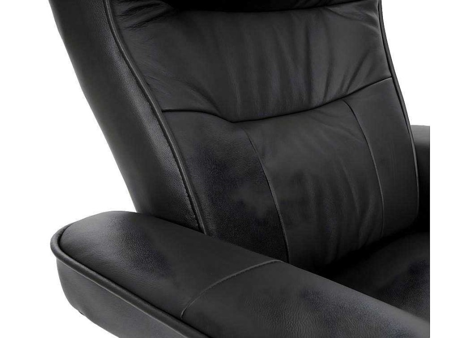 Vente-unique Fauteuil Leer | Edmonton Fauteuil Met Kruk, Zwart, Honingkleurig