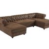 Vente-unique Xxl Hoekbank | Brede Hoekbank Van Microvezel Met Verouderd Leereffect Chesterfield