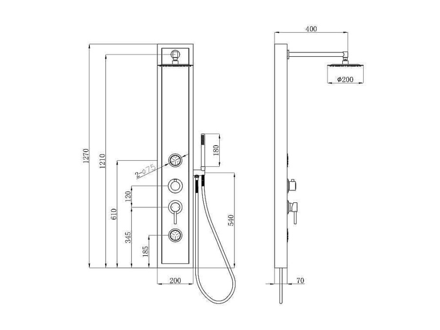 Shower & Design Douchekolom | Zwarte Douchekolom Met Massagestralen Met Houten Decoratie - H127 X L48,5 Cm - Ubala