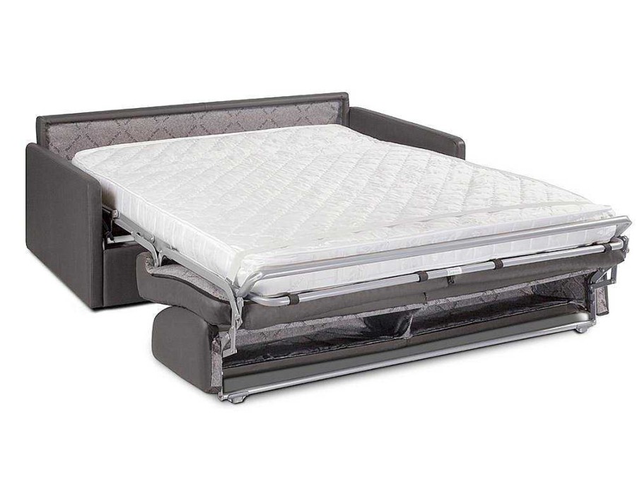 Vente-unique Slaapbank Met Matras | Vierzits Express-Bedbank Van Kunstleer Calife - Grijs - Slaapafmeting 160 Cm