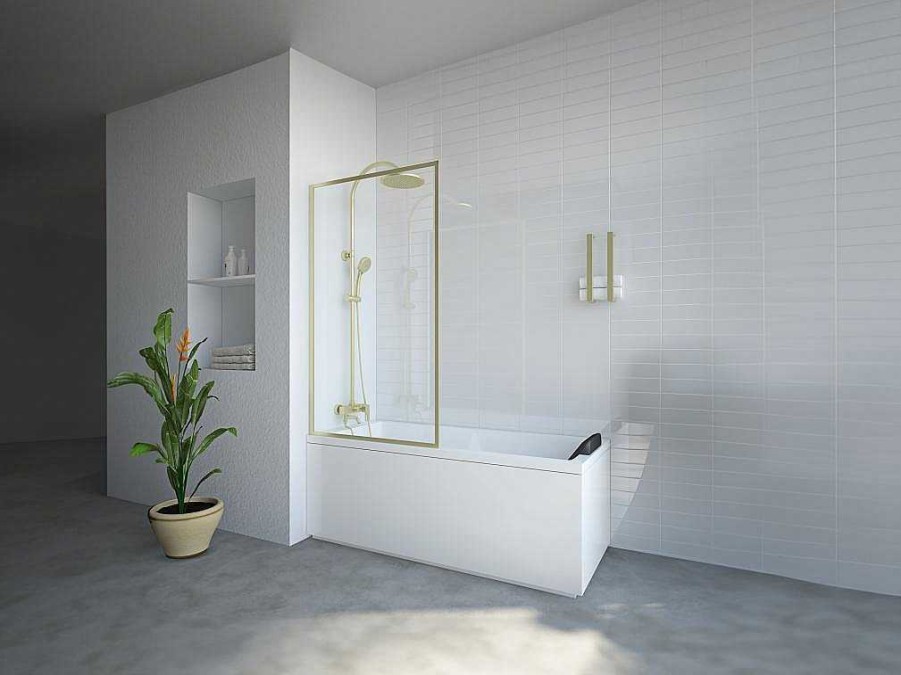 Shower & Design Badscherm | Badscherm Goudkleurig Industriele Stijl 80 X 140 Cm Gehard Glas Bradenton