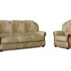 Vente-unique Set Zitbank + Fauteuil | Driezitsbank En Fauteuil Daphne Van 100% Buffel Leer - Beige