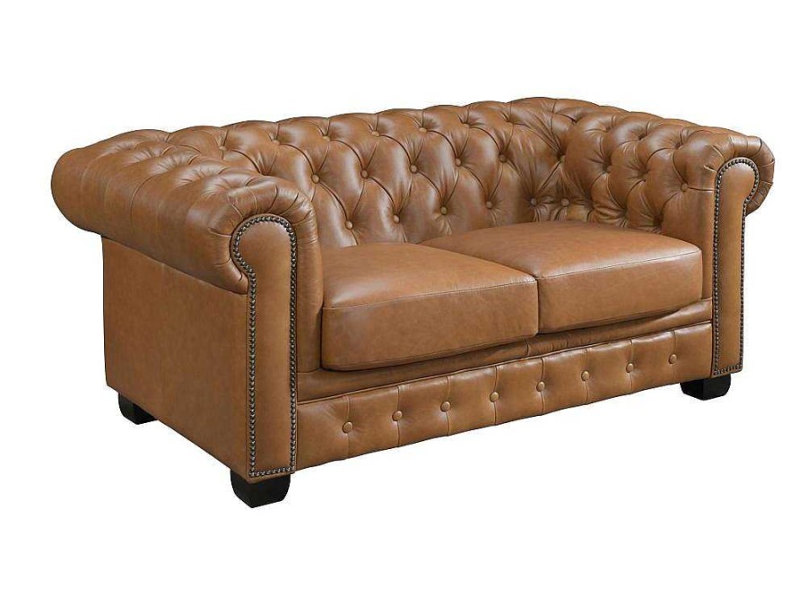 LINEA SOFA Leren Zitbank | Chesterfield 2-Zitsbank Brenton 100% Buffelleer - Vintage Caramel