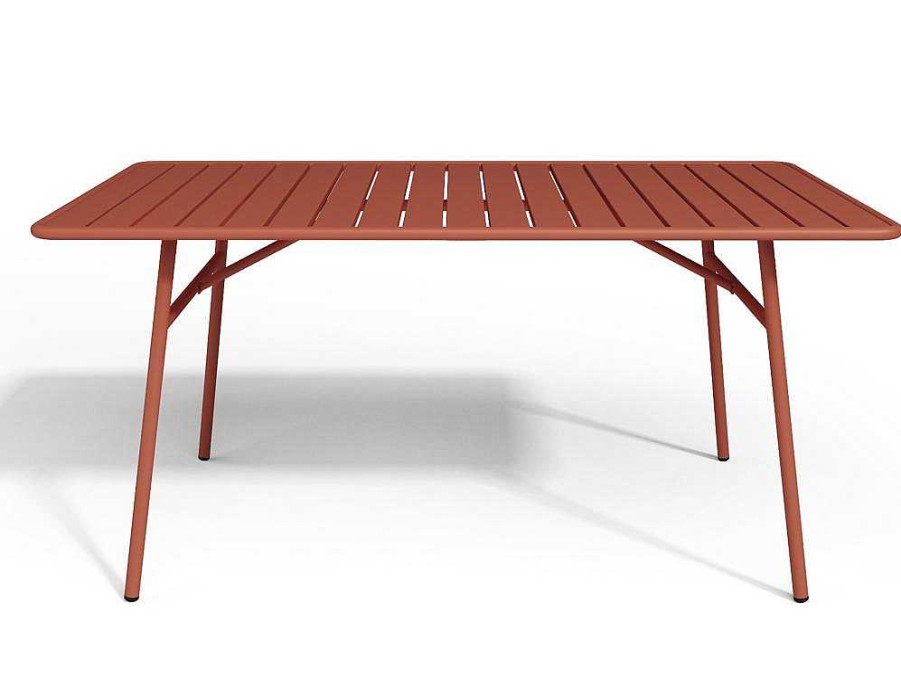 MYLIA Tuinset | Metalen Tuinset - Tafel L.160 Cm Met 2 Stapelstoelen En 4 Stapelstoelen - Terracotta - Mirmande